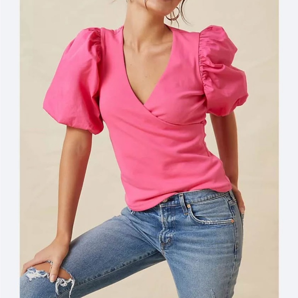 Maeve Bright Pink Puff Sleeve Blouse
